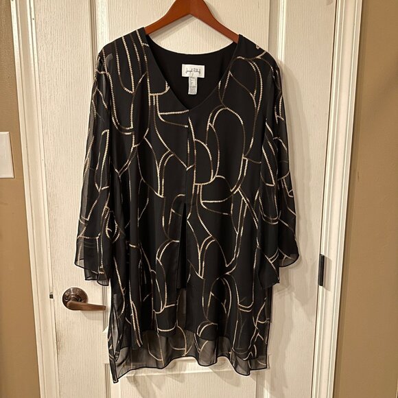 Joseph Ribkoff | 18 Black JDS Tunic Top Dressy Sheer Mature Sequin Chain Overlay - Picture 3 of 15